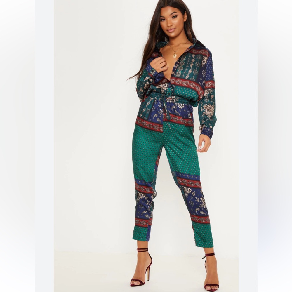 PrettyLittleThing - Multicolor Paisley Oversized Button Down Shirt & Pants